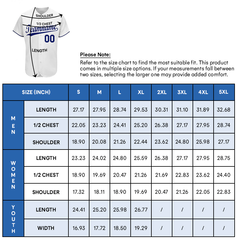Custom Jerseys Size Guide