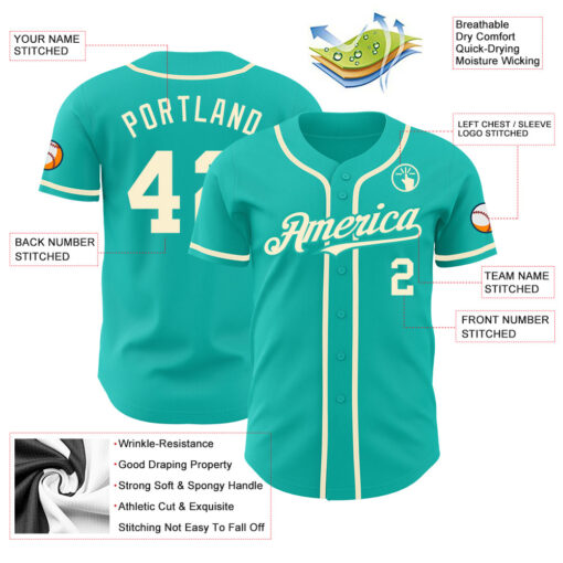 Custom Aqua Baseball Cream Jersey, Design Your Own Baseball Uniforms