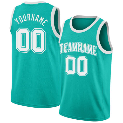 Custom Aqua Basketball White Jersey, Custom Basketball Uniforms
