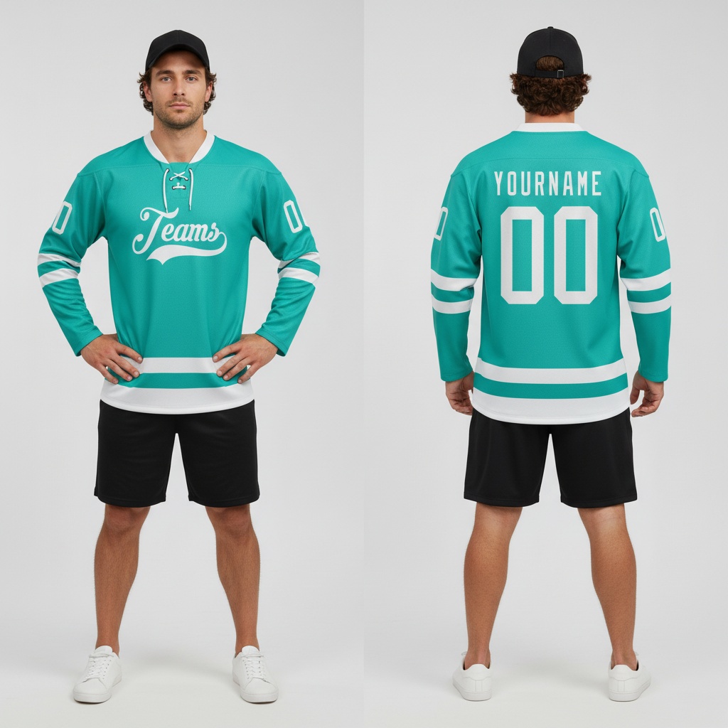 Custom Aqua Front Logo Crossover Goalie Hockey White Jersey, Customized Hockey Jerseys