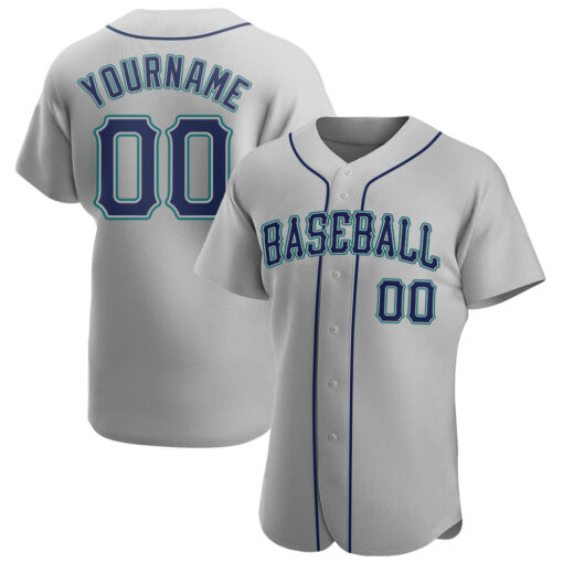Custom Aqua Gray Baseball Navy Jersey, Customized Baseball Uniforms