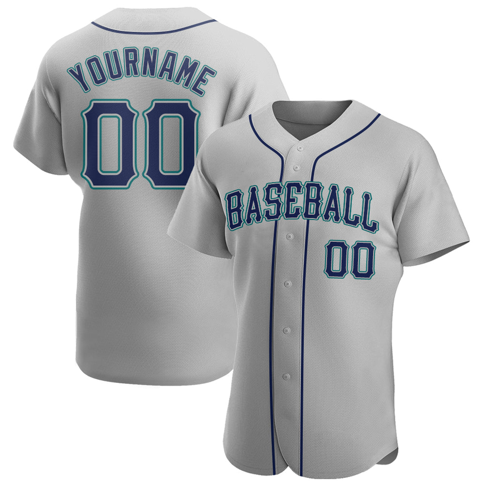 Custom Aqua Gray Baseball Navy Jersey, Customized Baseball Uniforms