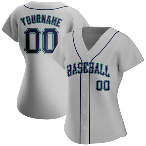 Custom Aqua Gray Baseball Navy Jersey, Customized Baseball Uniforms
