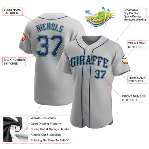 Custom Aqua Gray Baseball Navy Jersey, Customized Baseball Uniforms