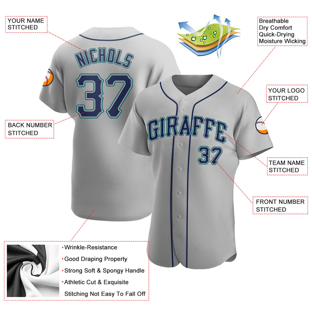Custom Aqua Gray Baseball Navy Jersey, Customized Baseball Uniforms