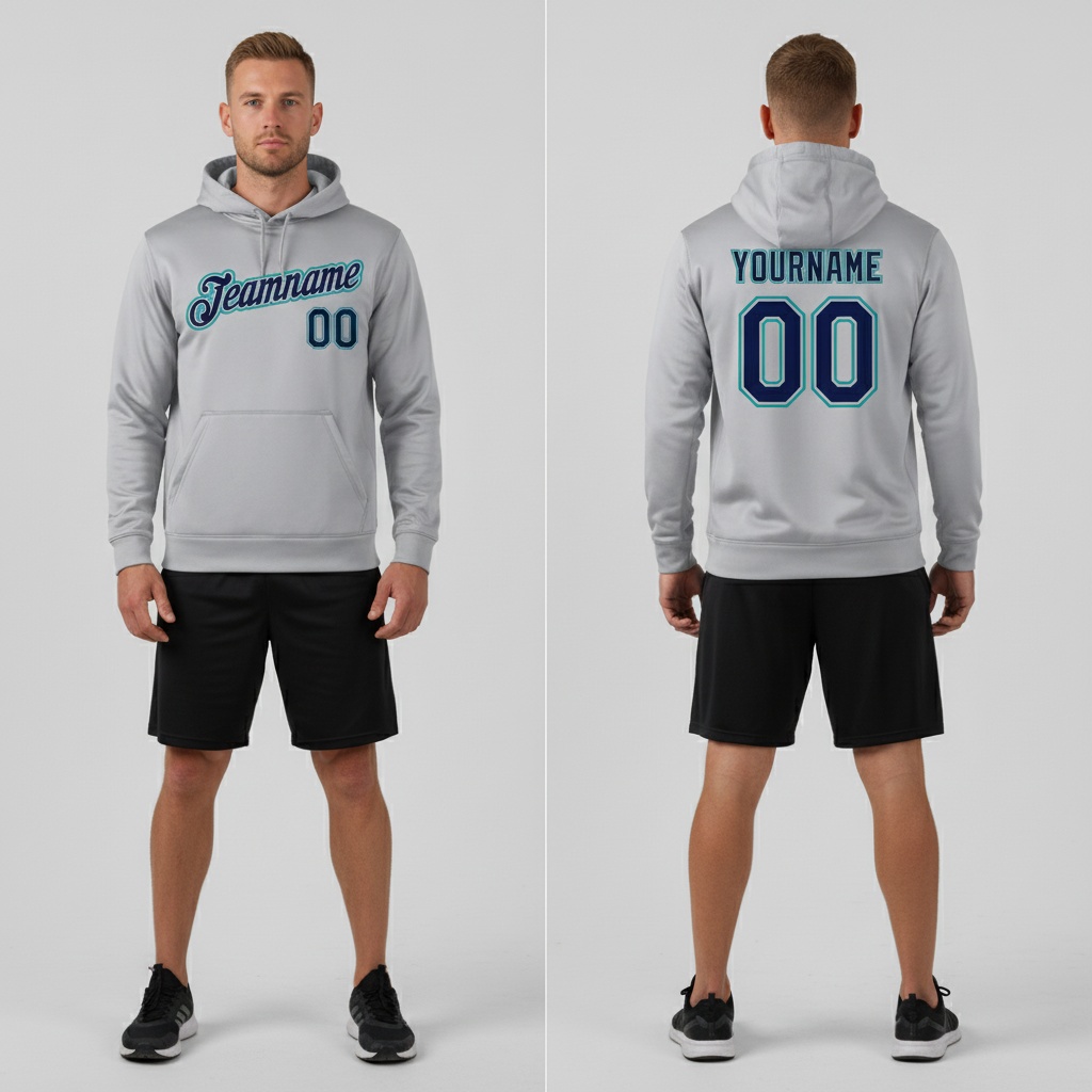 Custom Aqua Gray Hoodie, Custom Pullover Hoodie