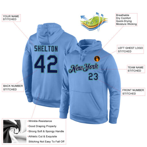 Custom Aqua Light Blue Hoodie, Personalized Embroidered Hoodie