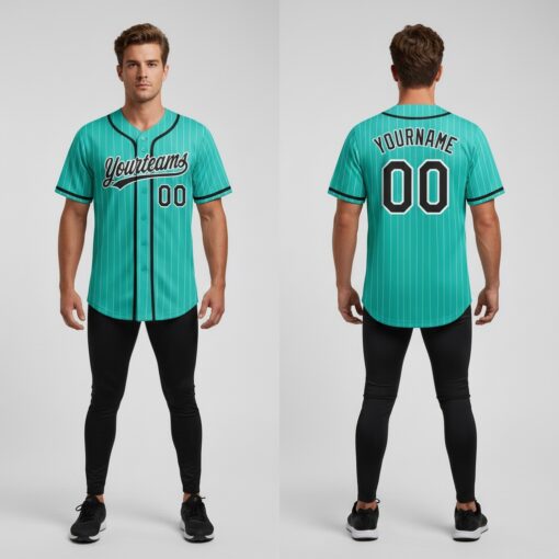 Custom Aqua Pinstripe Baseball Black Jersey, Personalized Baseball Jerseys