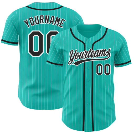 Custom Aqua Pinstripe Baseball Black Jersey, Personalized Baseball Jerseys