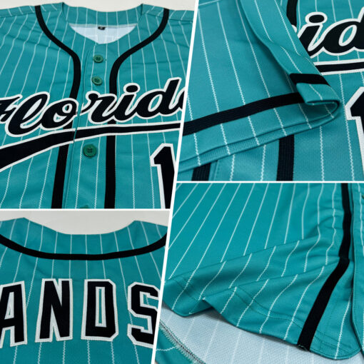 Custom Aqua Pinstripe Baseball Black Jersey, Personalized Baseball Jerseys