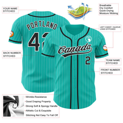 Custom Aqua Pinstripe Baseball Black Jersey, Personalized Baseball Jerseys
