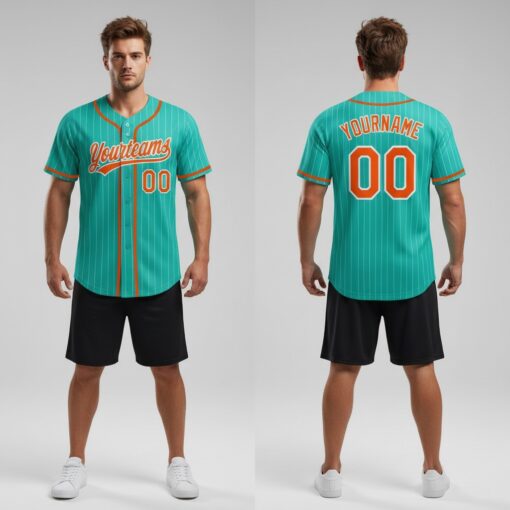 Custom Aqua Pinstripe Baseball Orange Jersey, Personalize Baseball Jerseys