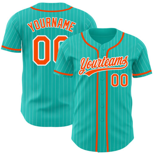 Custom Aqua Pinstripe Baseball Orange Jersey, Personalize Baseball Jerseys