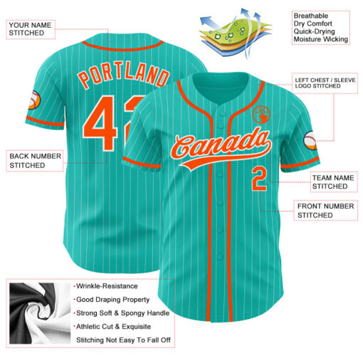 Custom Aqua Pinstripe Baseball Orange Jersey, Personalize Baseball Jerseys