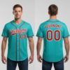 Custom Aqua Pinstripe Baseball Red Jersey, Personalized Baseball Jersey