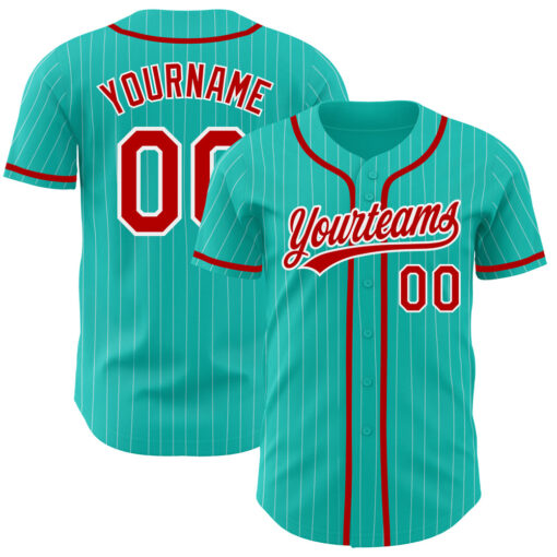 Custom Aqua Pinstripe Baseball Red Jersey, Personalized Baseball Jersey
