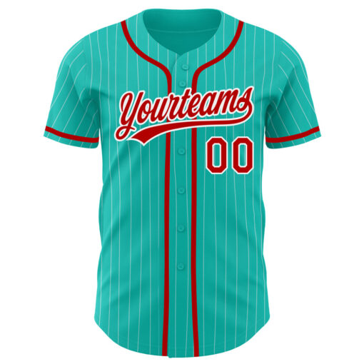Custom Aqua Pinstripe Baseball Red Jersey, Personalized Baseball Jersey
