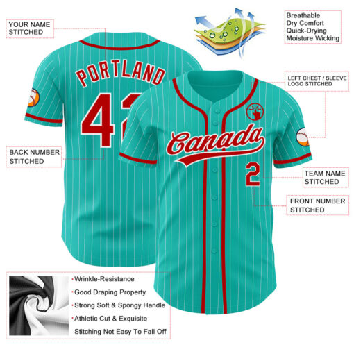Custom Aqua Pinstripe Baseball Red Jersey, Personalized Baseball Jersey