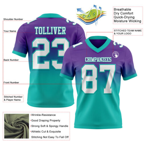 Custom Aqua Purple City Football White Jersey, Custom Football Jerseys