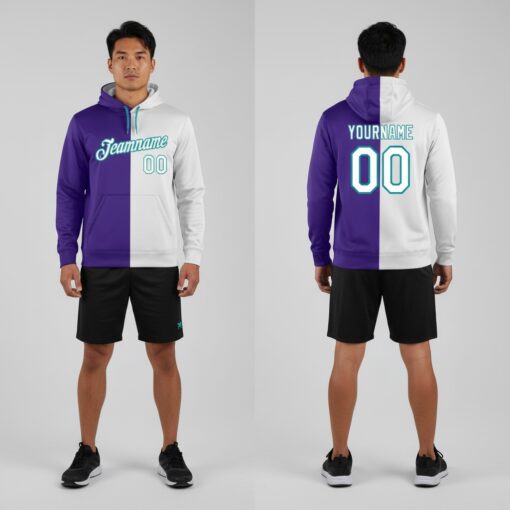Custom Aqua Purple Hoodie, Custom Pullover Hoodies