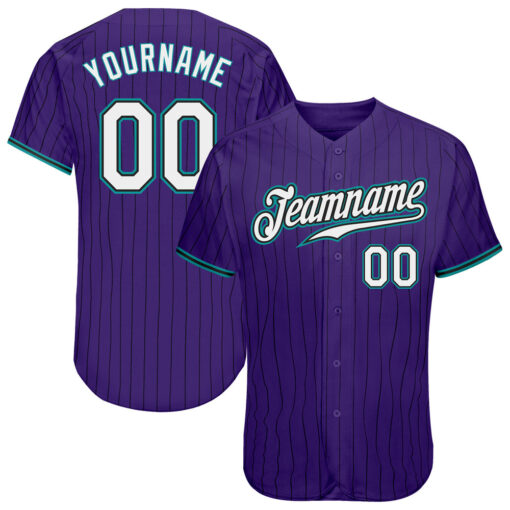 Custom Aqua Purple Pinstripe Baseball White Jersey, Custom Vintage Baseball Uniforms