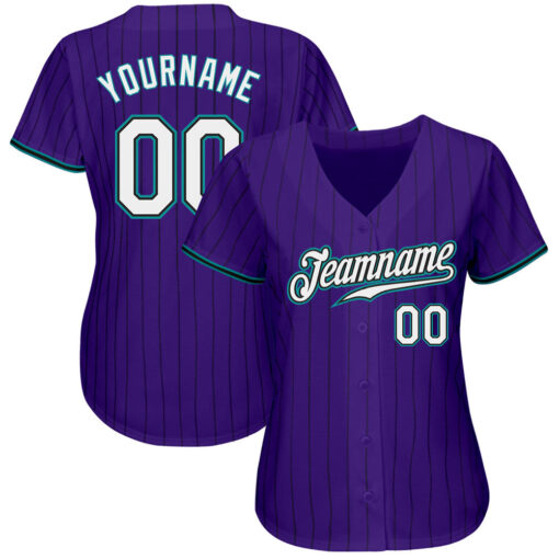 Custom Aqua Purple Pinstripe Baseball White Jersey, Custom Vintage Baseball Uniforms