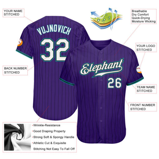 Custom Aqua Purple Pinstripe Baseball White Jersey, Custom Vintage Baseball Uniforms