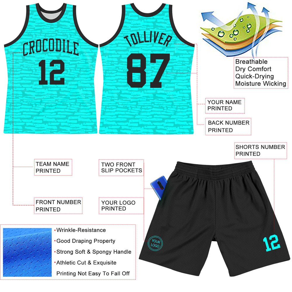 Custom Aqua Uniform 3d Pattern Basketball Black Jersey, Custom Basketball Uniform