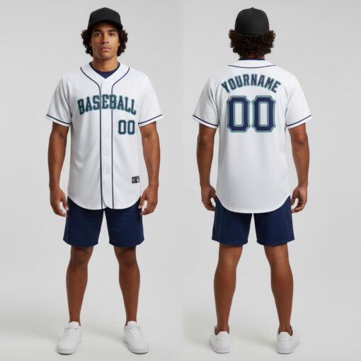 Custom Aqua White Baseball Navy Jersey, Custom Baseball Jerseys For Teams