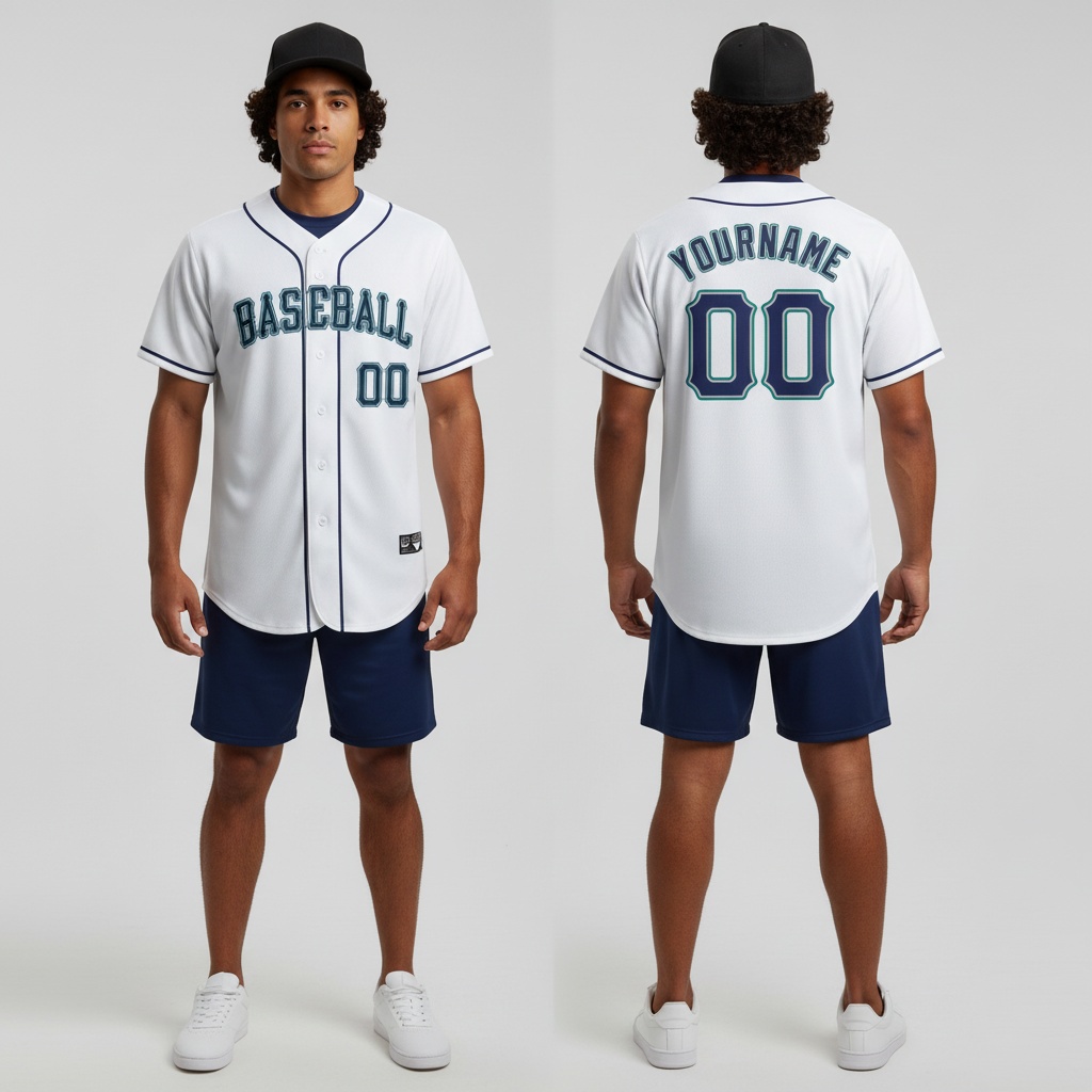 Custom Aqua White Baseball Navy Jersey, Custom Baseball Jerseys For Teams