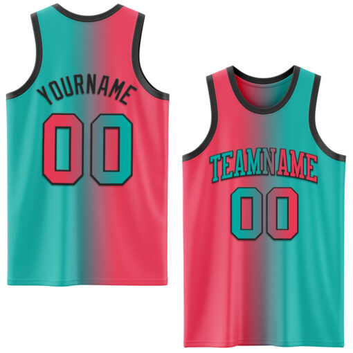 Custom Black Aqua Basketball Neon Pink Jersey, Customize Basketball Uniforms