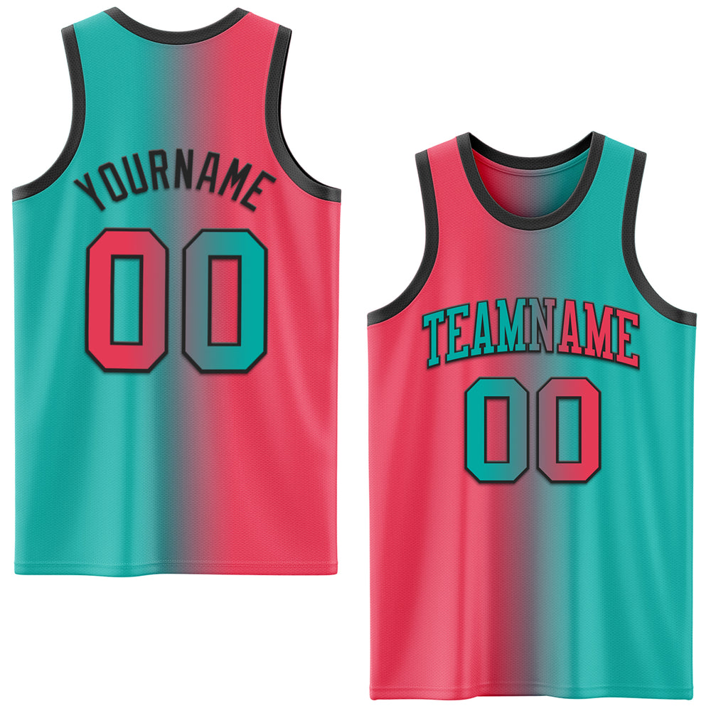 Custom Black Aqua Basketball Neon Pink Jersey, Customize Basketball Uniforms