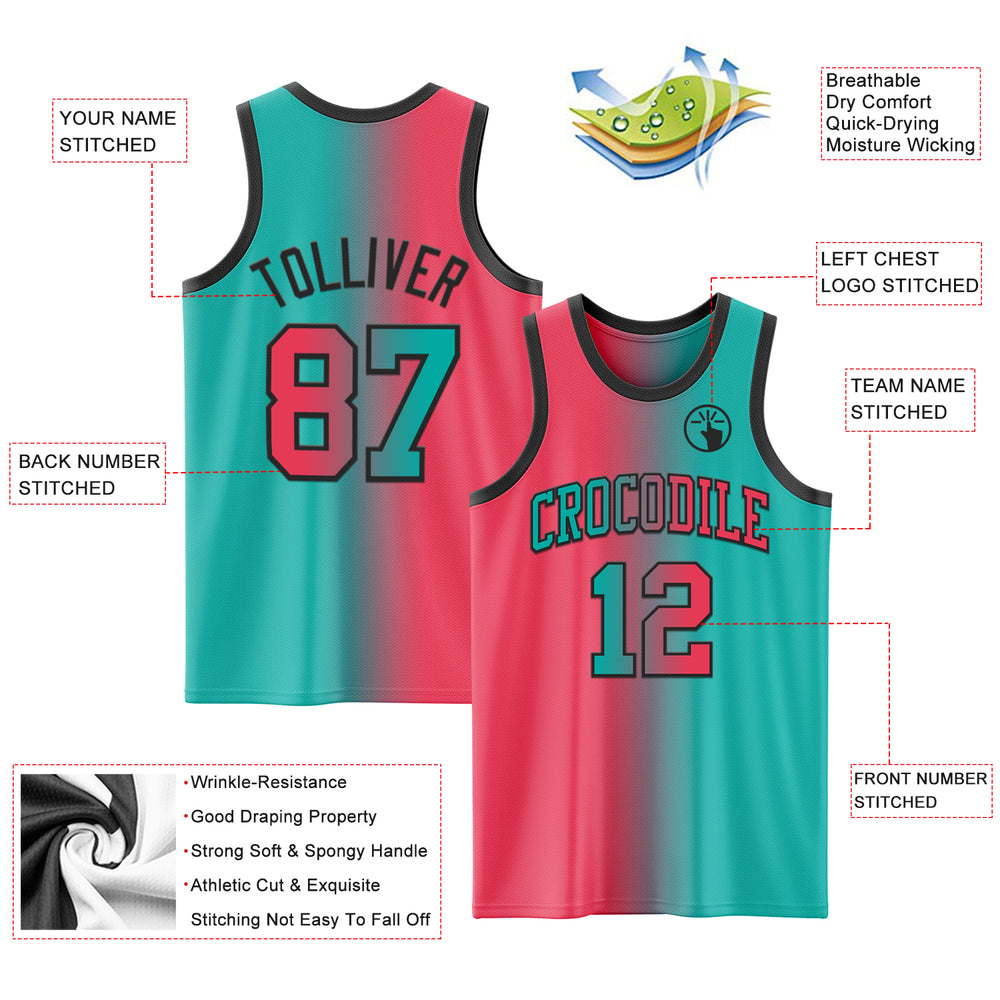 Custom Black Aqua Basketball Neon Pink Jersey, Customize Basketball Uniforms