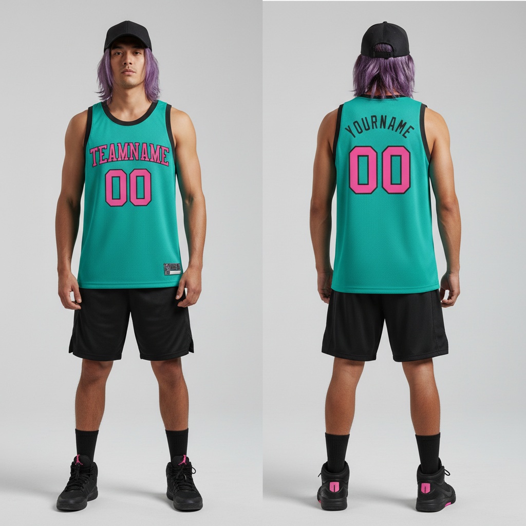 Custom Black Aqua Basketball Pink Jersey, Custom Team Basketball Jerseys