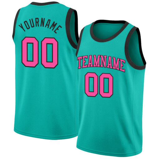 Custom Black Aqua Basketball Pink Jersey, Custom Team Basketball Jerseys