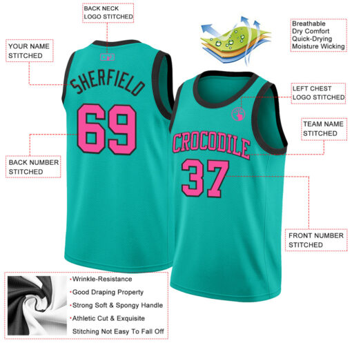 Custom Black Aqua Basketball Pink Jersey, Custom Team Basketball Jerseys