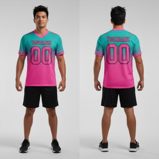 Custom Black Aqua City Football Pink Jersey, Best Football Uniform Design