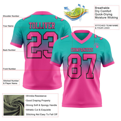 Custom Black Aqua City Football Pink Jersey, Best Football Uniform Design