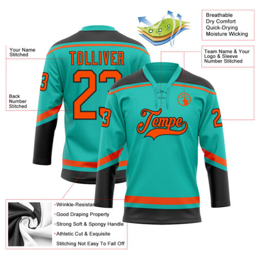 Custom Black Aqua Hockey Orange Jersey, Custom Hockey Practice Jerseys