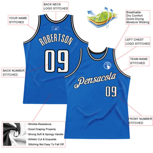 Custom Black Blue Basketball White Jersey, Custom Basketball Jerseys