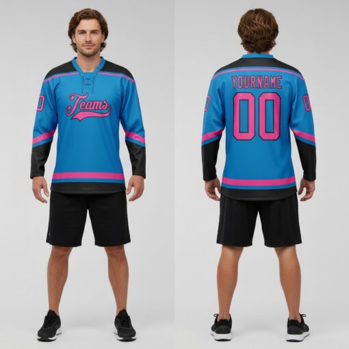 Custom Black Blue Hockey Pink Jersey, Customized Hockey Jersey