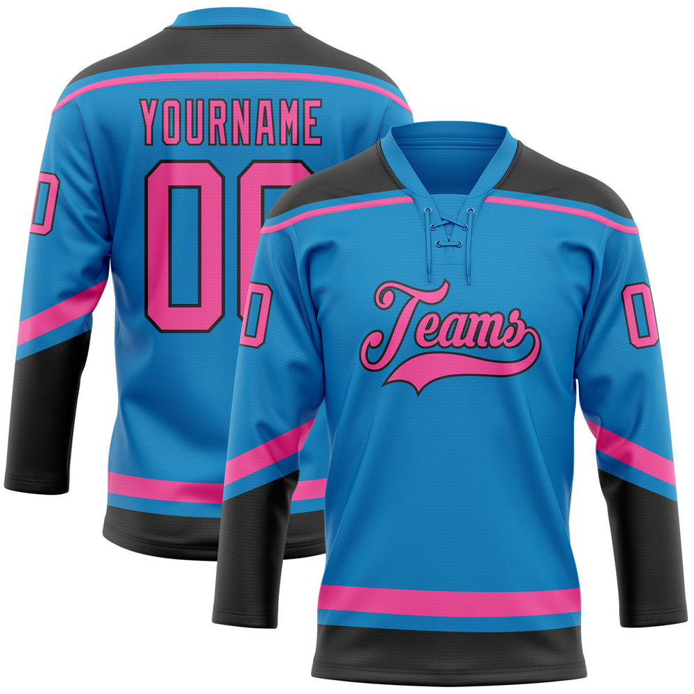 Custom Black Blue Hockey Pink Jersey, Customized Hockey Jersey