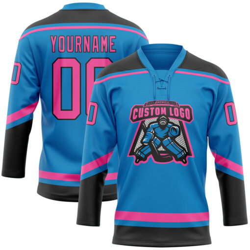 Custom Black Blue Hockey Pink Jersey, Customized Hockey Jersey