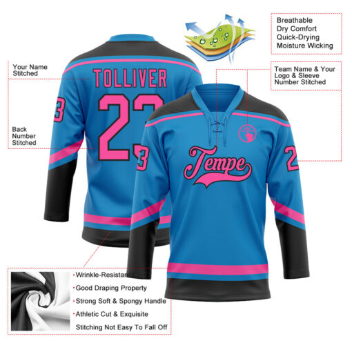 Custom Black Blue Hockey Pink Jersey, Customized Hockey Jersey