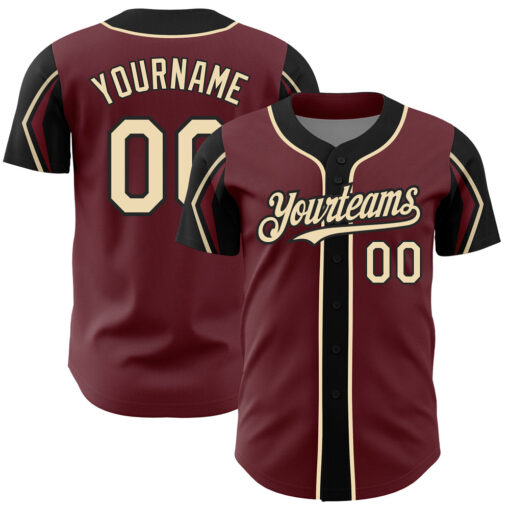 Custom Black Burgundy Baseball City Cream Jersey, Baseball Uniform Design