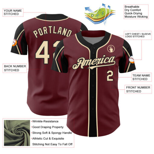 Custom Black Burgundy Baseball City Cream Jersey, Baseball Uniform Design