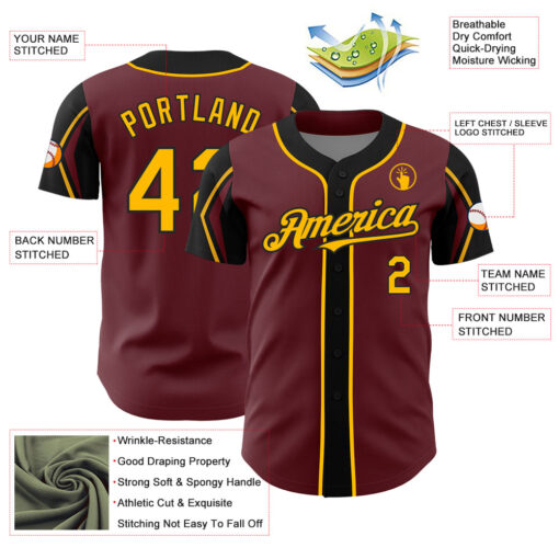 Custom Black Burgundy Baseball Gold Jersey, Design A Baseball Uniform