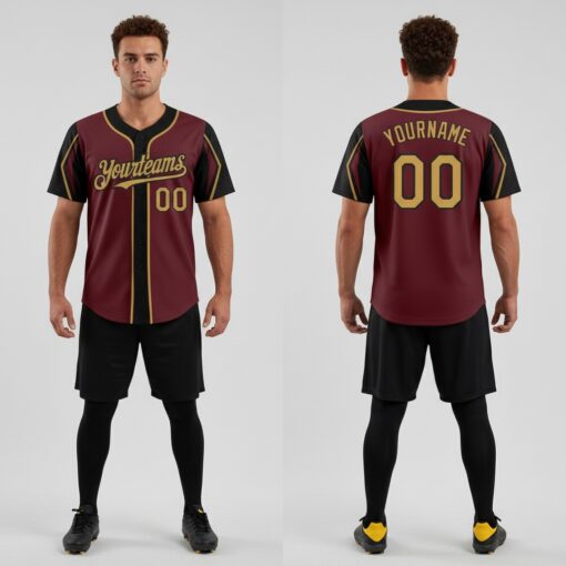 Custom Black Burgundy Baseball Old Gold Jersey, Design Baseball Uniforms