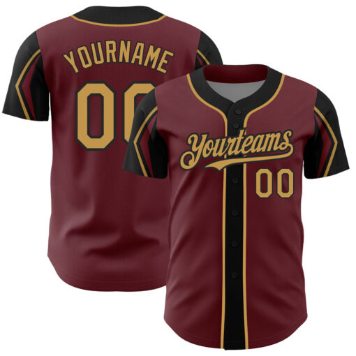 Custom Black Burgundy Baseball Old Gold Jersey, Design Baseball Uniforms