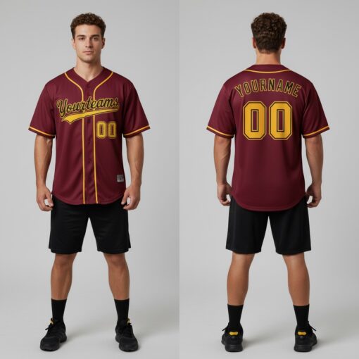 Custom Black Burgundy Baseball Yellow Jersey, Design Your Own Baseball Uniform